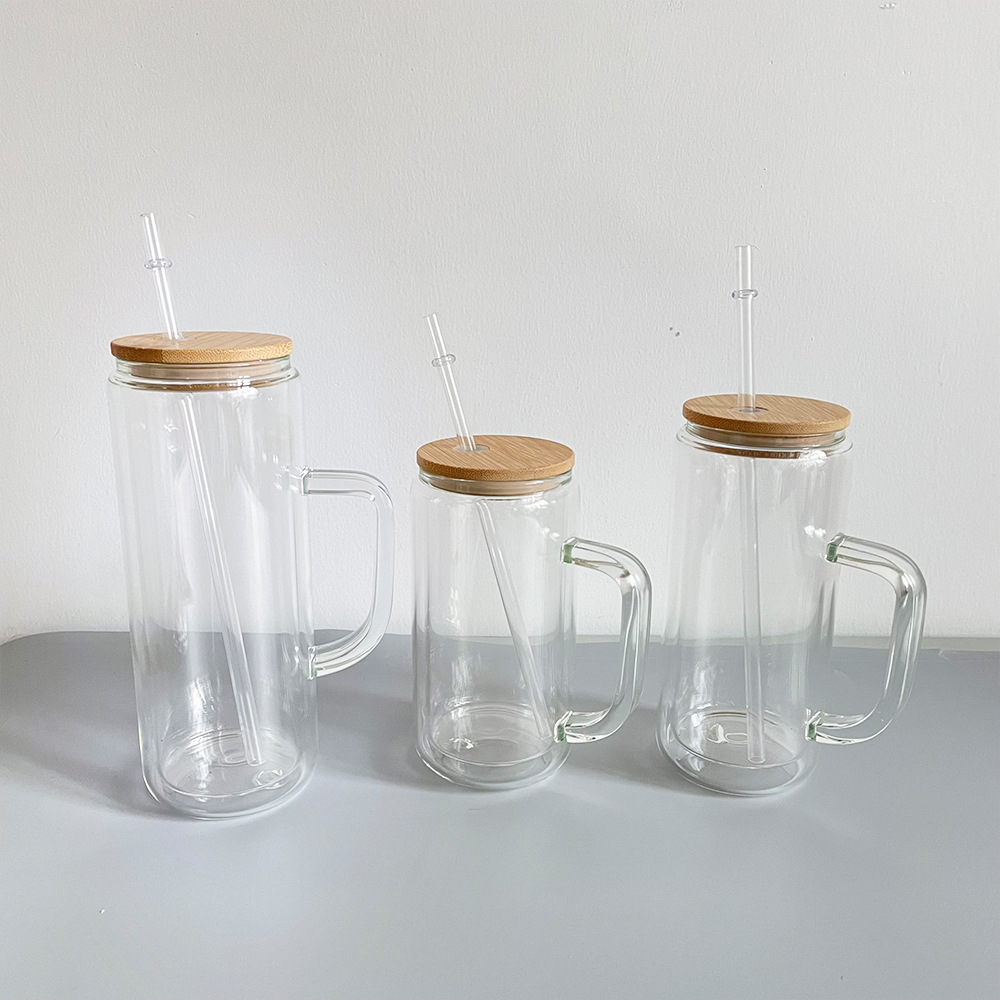12oz 16oz 20oz Snow Globe Glass Pre Drilled Sublimation Mugs with Wooden Lids or Colorful Lids 25pack China Warehouse