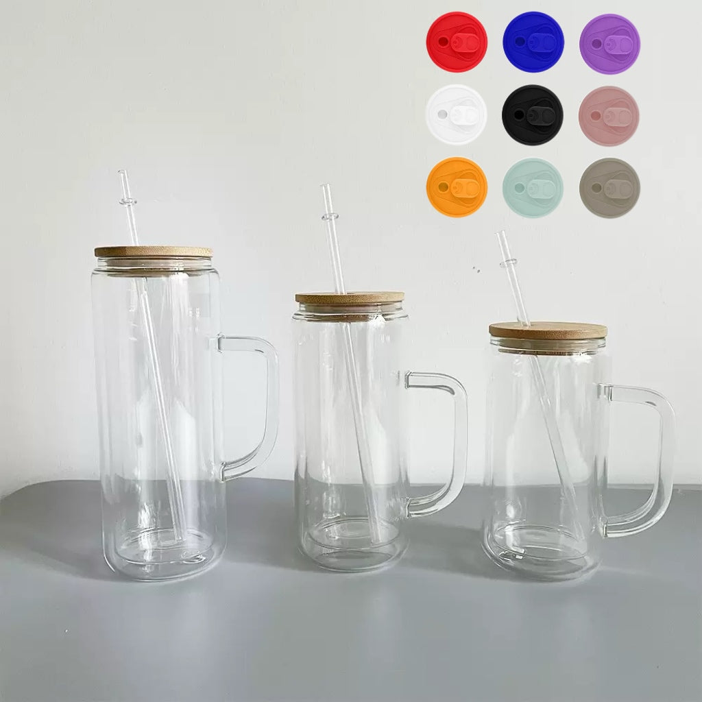 12oz 16oz 20oz Snow Globe Glass Pre Drilled Sublimation Mugs with Wooden Lids or Colorful Lids 25pack China Warehouse