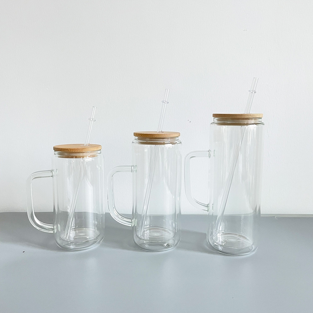 12oz 16oz 20oz Snow Globe Glass Pre Drilled Sublimation Mugs with Wooden Lids or Colorful Lids 25pack China Warehouse