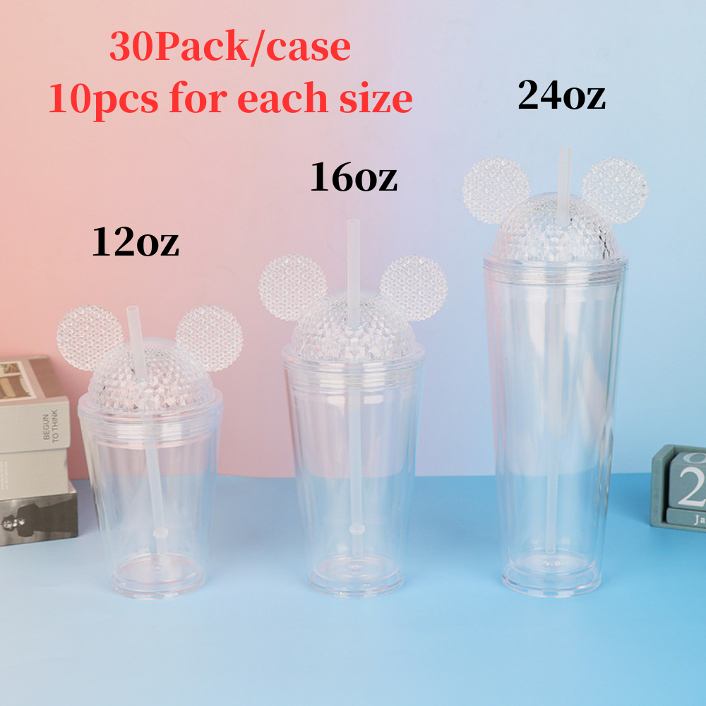 12oz 16oz 24oz Double Wall Snow Globe Plastic Cups With Mickey Mouse Lids 20Pack China Warehouse