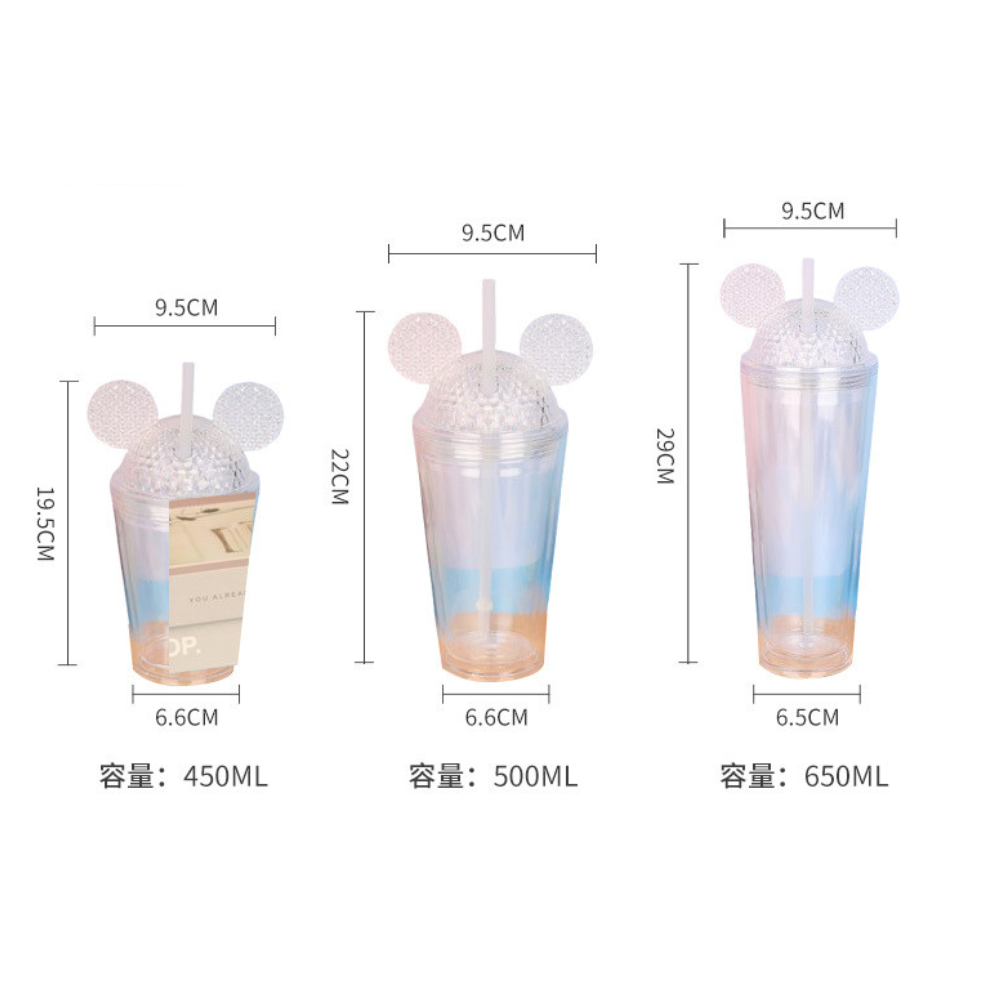12oz 16oz 24oz Double Wall Snow Globe Plastic Cups With Mickey Mouse Lids 20Pack China Warehouse