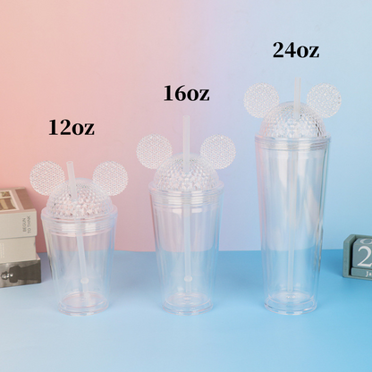 12oz 16oz 24oz Double Wall Snow Globe Plastic Cups With Mickey Mouse Lids 20Pack China Warehouse