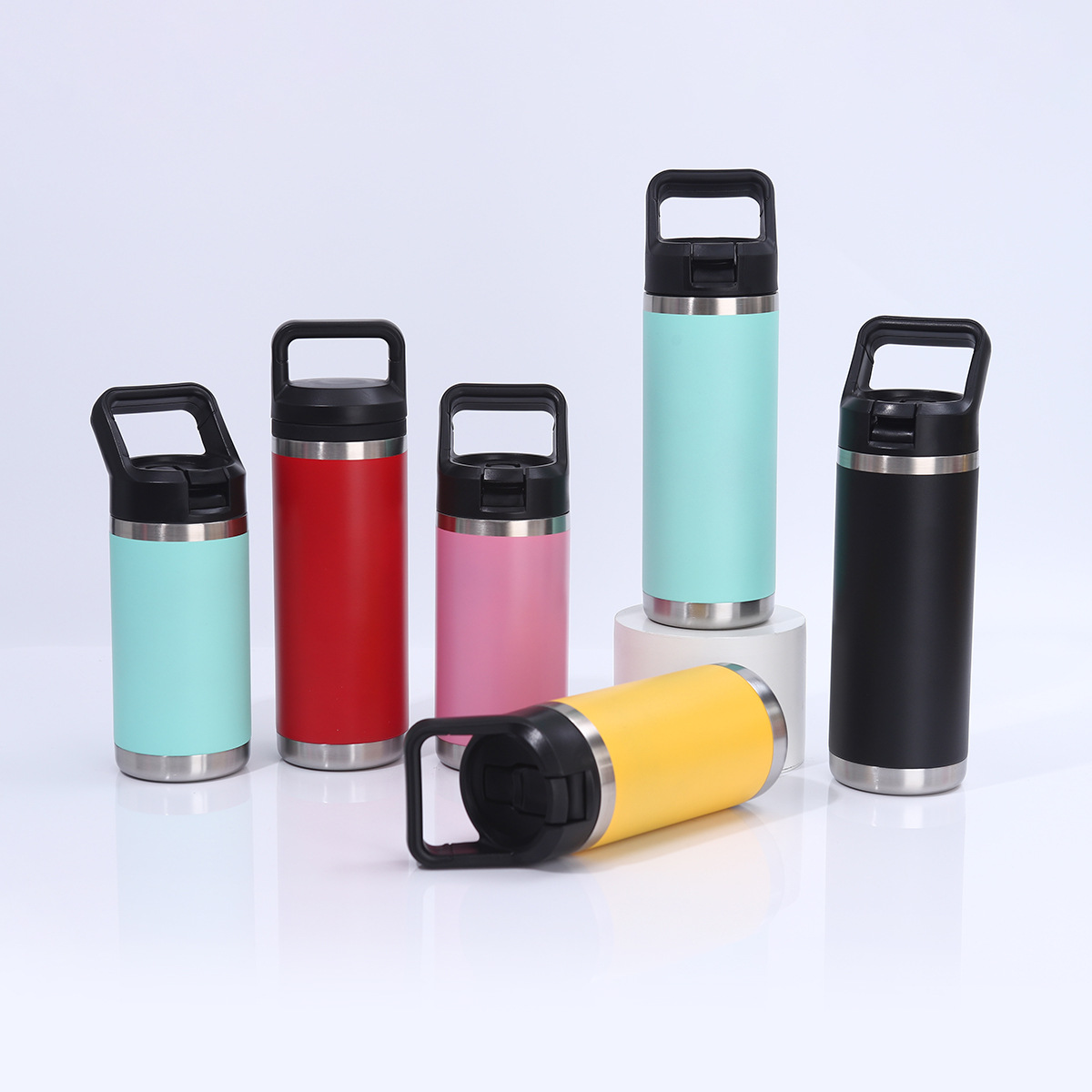 12oz 18oz Kids Outdoor Power Coated Flip Straw Tumblers with Handle for Laser Engraved 25 Pack China Warehouse