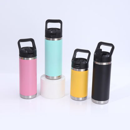 12oz 18oz Kids Outdoor Power Coated Flip Straw Tumblers with Handle for Laser Engraved 25 Pack China Warehouse