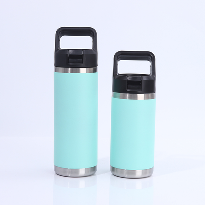 12oz 18oz Kids Outdoor Power Coated Flip Straw Tumblers with Handle for Laser Engraved 25 Pack China Warehouse