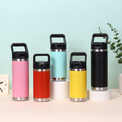 12oz 18oz Kids Outdoor Power Coated Flip Straw Tumblers with Handle for Laser Engraved 25 Pack China Warehouse