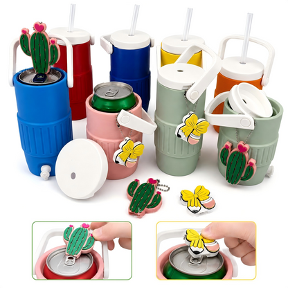 12oz Cooler Can Holder Retro Cooler Style Can Koozie Tumbler Parties Reusable Drink Holder with Straw Hole
