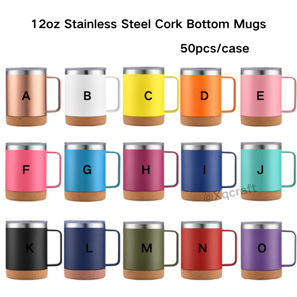 12oz Cork Base Insulated Travel Coffee Water Mugs for Laser Engraved 50 Pack China Warehouse