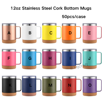 12oz Cork Base Insulated Travel Coffee Water Mugs for Laser Engraved 50 Pack China Warehouse