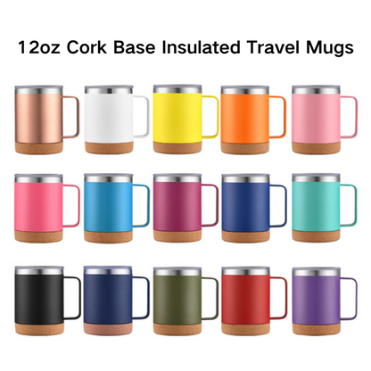 12oz Cork Base Insulated Travel Coffee Water Mugs for Laser Engraved 50 Pack China Warehouse