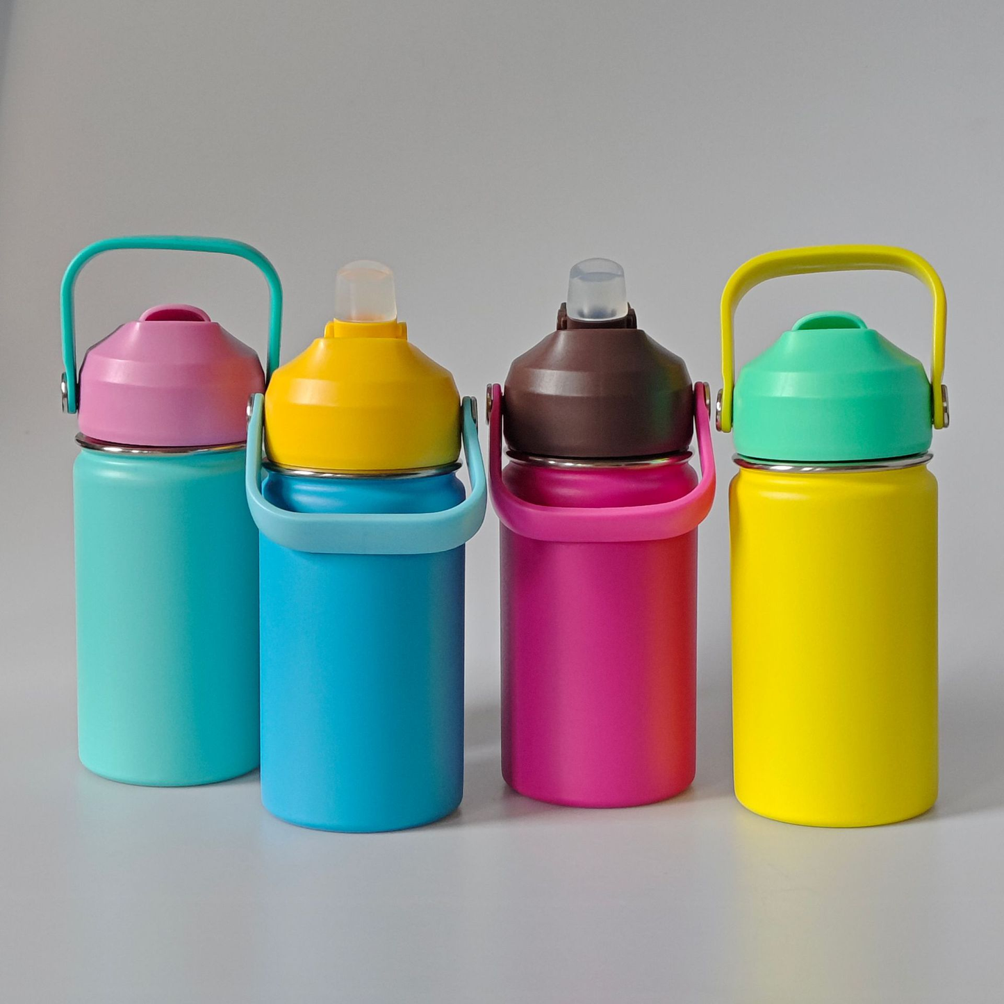 12oz Kids Macaron Color Portable Tumblers with Soft Silicone Straw and Handle 50Pack China Warehouse