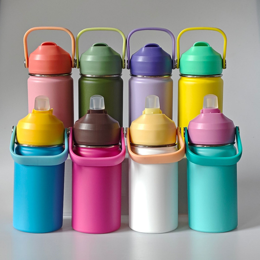 12oz Kids Macaron Color Portable Tumblers with Soft Silicone Straw and Handle 50Pack China Warehouse