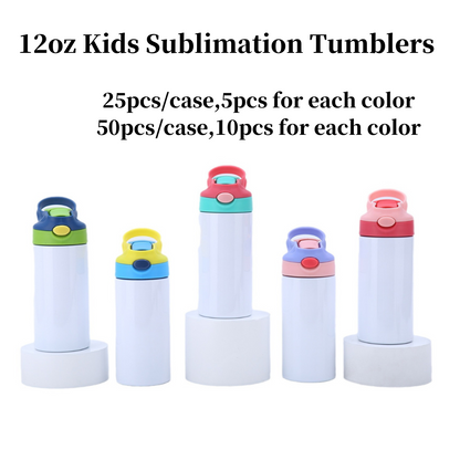 25Pack Kids Children 12oz White Blank Sublimation Tumblers Classic Hot Sale Double Wall Stainless Steel Bounce Straw Cups for Heat Press DIY