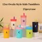 25Pack China Warehouse 12oz Owala Style Kids Double Wall Stainless Steel Cups with Silicone Straws Cute Macaron Color Tumblers for Laser Engraving