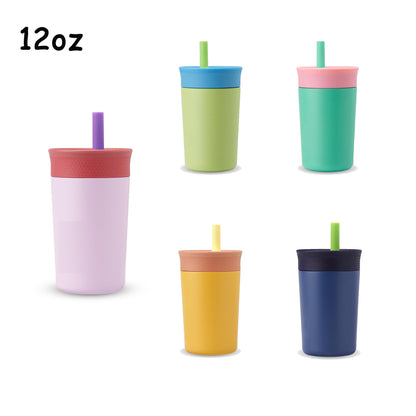 25Pack China Warehouse 12oz Owala Style Kids Double Wall Stainless Steel Cups with Silicone Straws Cute Macaron Color Tumblers for Laser Engraving