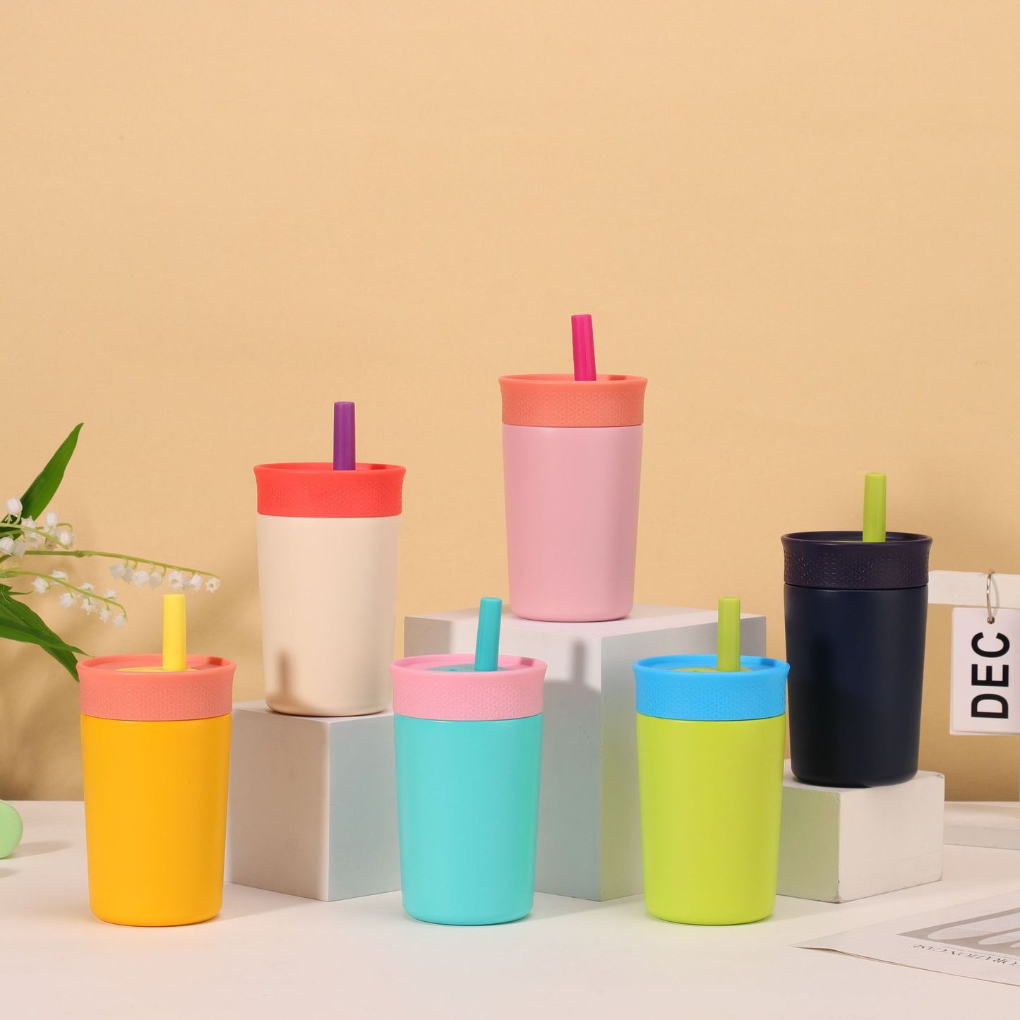 25Pack China Warehouse 12oz Owala Style Kids Double Wall Stainless Steel Cups with Silicone Straws Cute Macaron Color Tumblers for Laser Engraving