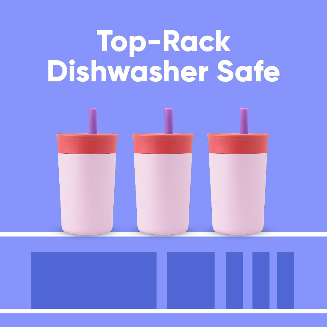 25Pack China Warehouse 12oz Owala Style Kids Double Wall Stainless Steel Cups with Silicone Straws Cute Macaron Color Tumblers for Laser Engraving
