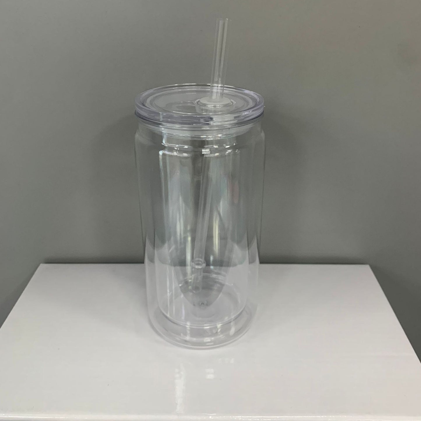 Inner 12oz Outer 16oz Snow Globe Acrylic Plastic Can Double Wall Cups WIth Plug and Pre-Drilled Hole 25Pack USA Warehouse