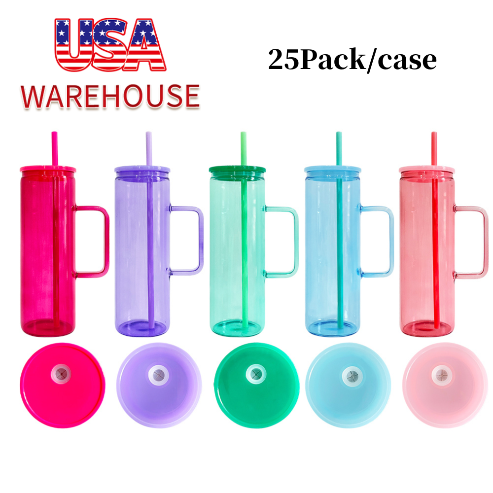 25Pack USA Warehouse 20oz Jelly Color Sublimation Glass Mugs with Handle Also for UV DTF Wraps