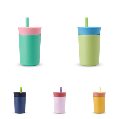 25Pack China Warehouse 12oz Owala Style Kids Double Wall Stainless Steel Cups with Silicone Straws Cute Macaron Color Tumblers for Laser Engraving