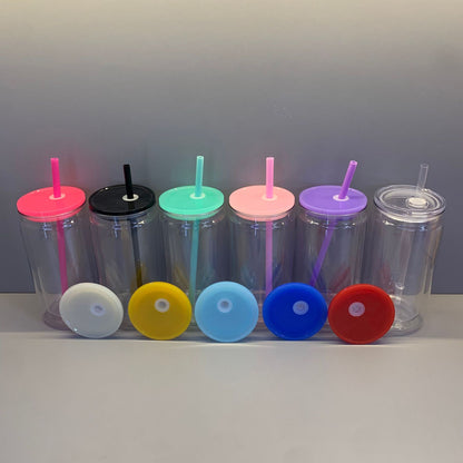 Inner 12oz Outer 16oz Snow Globe Acrylic Plastic Can Double Wall Cups WIth Plug and Pre-Drilled Hole 25Pack USA Warehouse