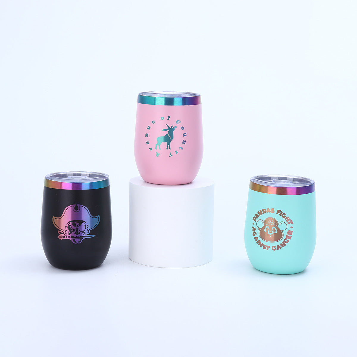 12oz Rainbow Plated Wine Tumbles Double Wall Insulated Cups for Laser Engraving 50Pack China Warehouse