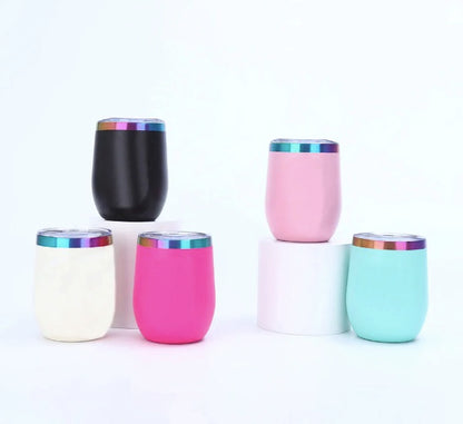 12oz Rainbow Plated Wine Tumbles Double Wall Insulated Cups for Laser Engraving 50Pack China Warehouse