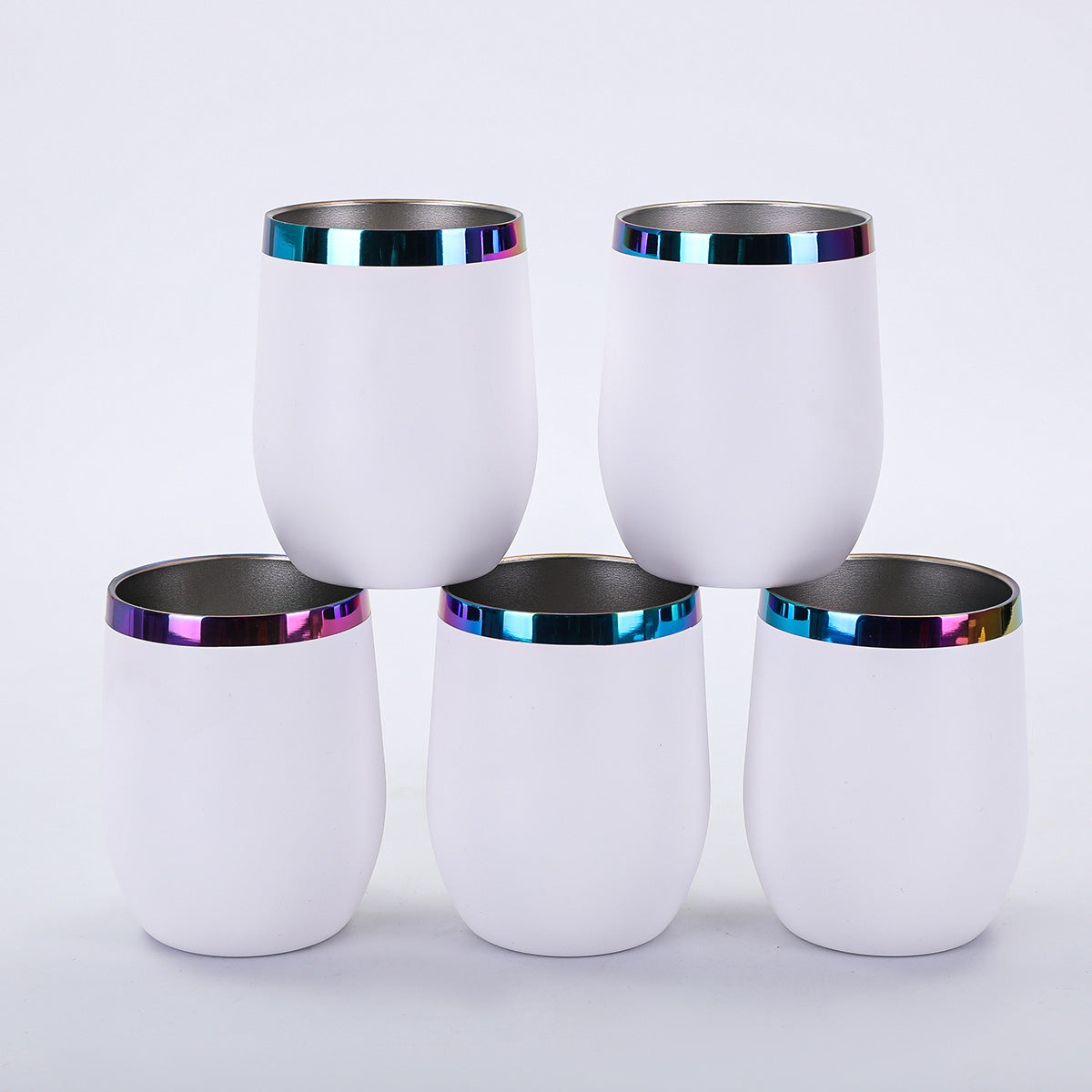 12oz Rainbow Plated Wine Tumbles Double Wall Insulated Cups for Laser Engraving 50Pack China Warehouse