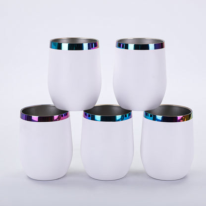 12oz Rainbow Plated Wine Tumbles Double Wall Insulated Cups for Laser Engraving 50Pack China Warehouse