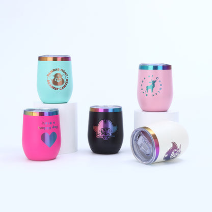12oz Rainbow Plated Wine Tumbles Double Wall Insulated Cups for Laser Engraving 50Pack China Warehouse