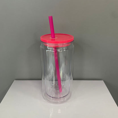 Inner 12oz Outer 16oz Snow Globe Acrylic Plastic Can Double Wall Cups WIth Plug and Pre-Drilled Hole 25Pack USA Warehouse