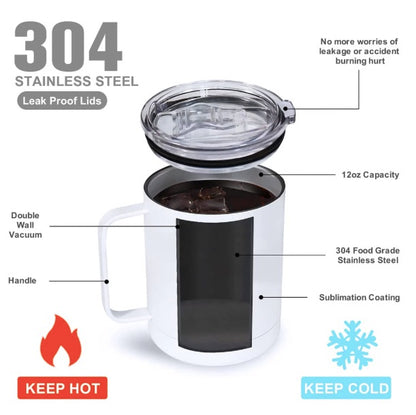 50 Pack 12oz White Blank Sublimation Stainless Steel Tumblers with Handle Water Coffee Mugs with Base for Heat Press Machine