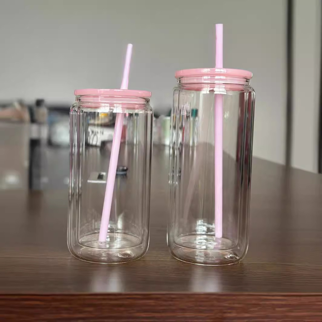 12oz 15oz Snow Globe Glass Can Pre-Drilled Hole Double Wall Glass Cups with Plug 25pack China Warehouse