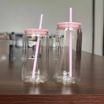 12oz 15oz Snow Globe Glass Can Pre-Drilled Hole Double Wall Glass Cups with Plug 25pack China Warehouse