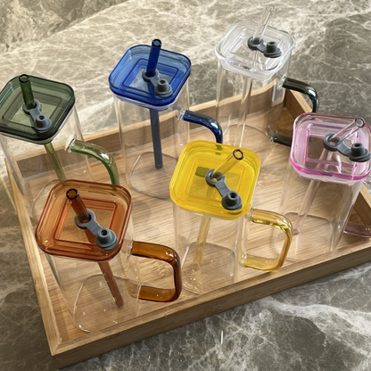 300-400ML Square Glass Mugs With Handle And Bamboo Lids For UV DTF Wraps 50Pack China Warehouse