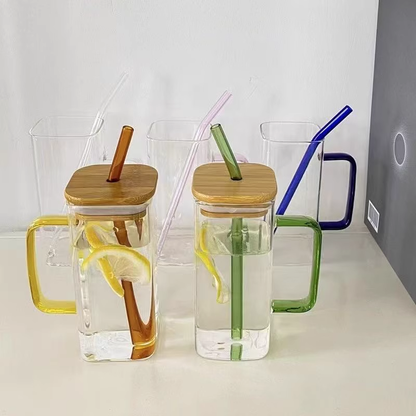 300-400ML Square Glass Mugs With Handle And Bamboo Lids For UV DTF Wraps 50Pack China Warehouse