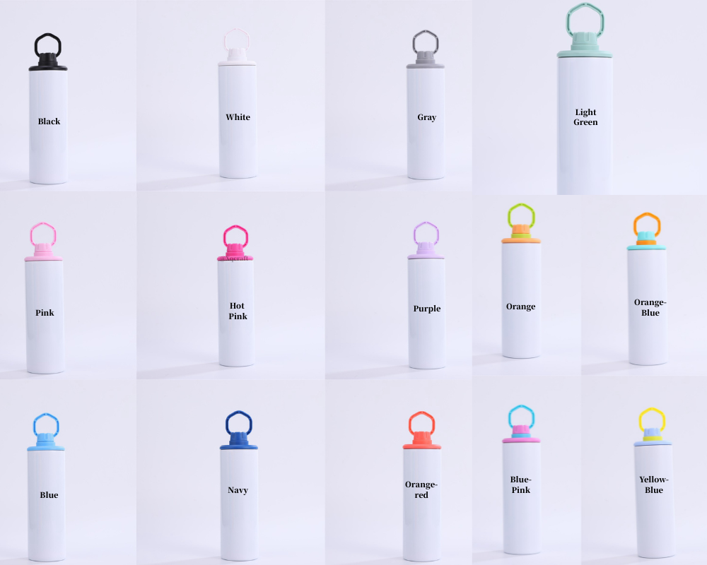 20oz Blank Sublimation Skinny Water Bottles With Colorful Handle Lids 14 Colors Mix 25 Pack China Warehouse