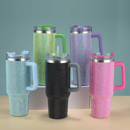 16 Pack China Warehouse H1.0 40oz Bling Rhinestone Solid Color Luxury Style Tumblers for Water Drink Pretty Shinny Quencher Water Bottles for Women