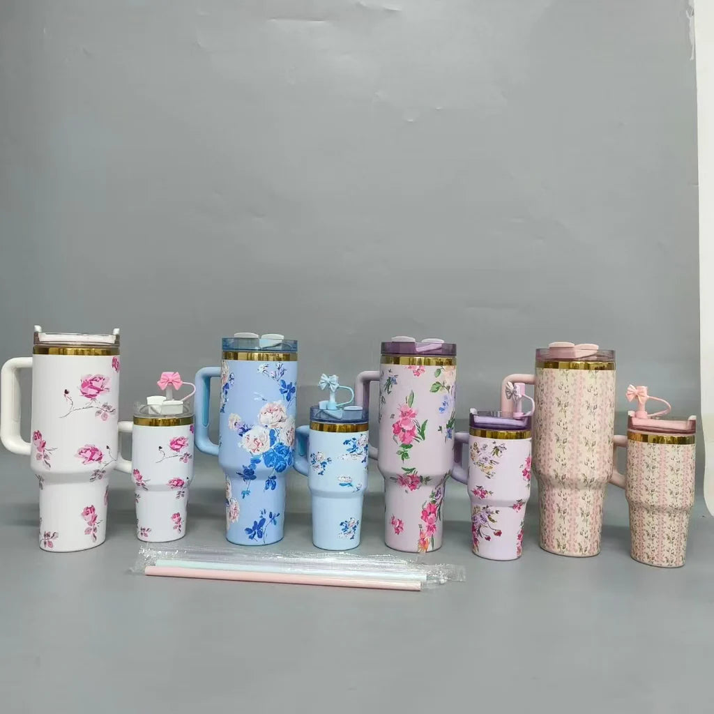 14oz 40oz Love Shack Fancy Collab 🌸 🎀 Mirror Gold Underneath Blank Quencher Tumblers with Flower Designs 20Pack