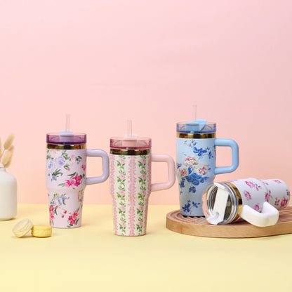 14oz 40oz Love Shack Fancy Collab 🌸 🎀 Mirror Gold Underneath Blank Quencher Tumblers with Flower Designs 20Pack
