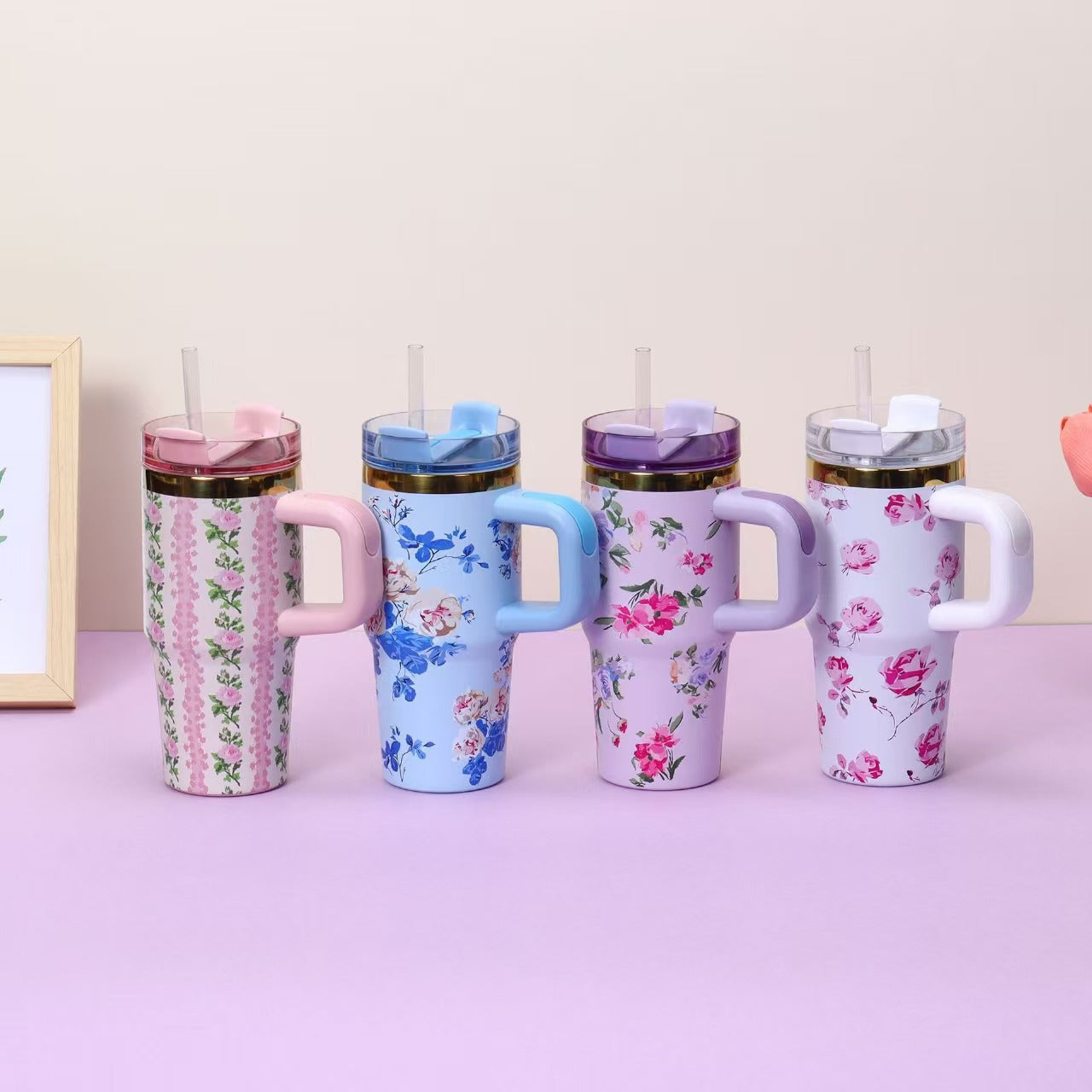 14oz 40oz Love Shack Fancy Collab 🌸 🎀 Mirror Gold Underneath Blank Quencher Tumblers with Flower Designs 20Pack
