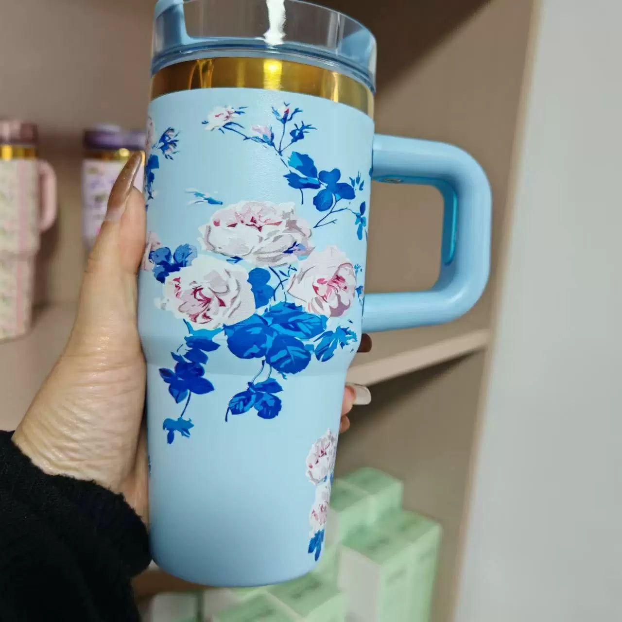 14oz 40oz Love Shack Fancy Collab 🌸 🎀 Mirror Gold Underneath Blank Quencher Tumblers with Flower Designs 20Pack