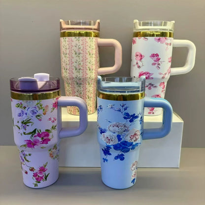 14oz 40oz Love Shack Fancy Collab 🌸 🎀 Mirror Gold Underneath Blank Quencher Tumblers with Flower Designs 20Pack