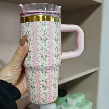 14oz 40oz Love Shack Fancy Collab 🌸 🎀 Mirror Gold Underneath Blank Quencher Tumblers with Flower Designs 20Pack