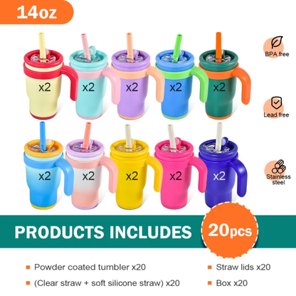Kids 14oz Stainless Steel Colorful Water Mugs for Laser Engraved 20 Pack USA Warehouse