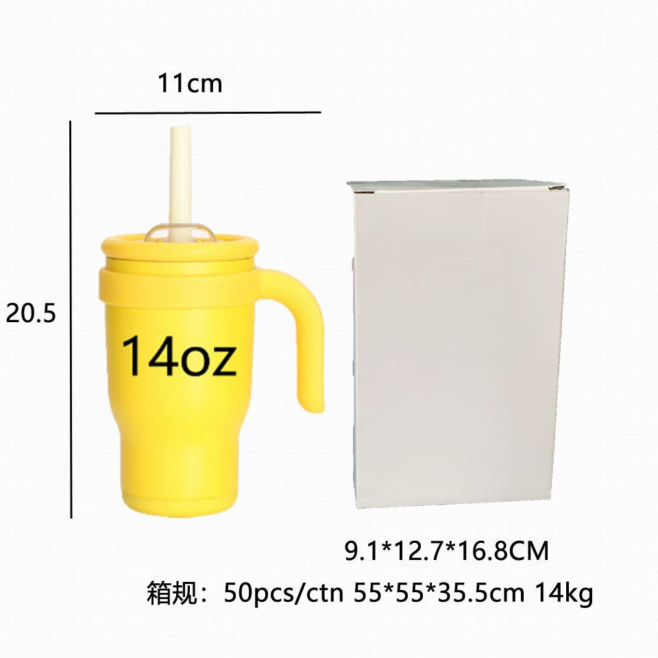 Kids 14oz Stainless Steel Colorful Tumblers with Handle for Laser Engraving 25Pack China Warehouse