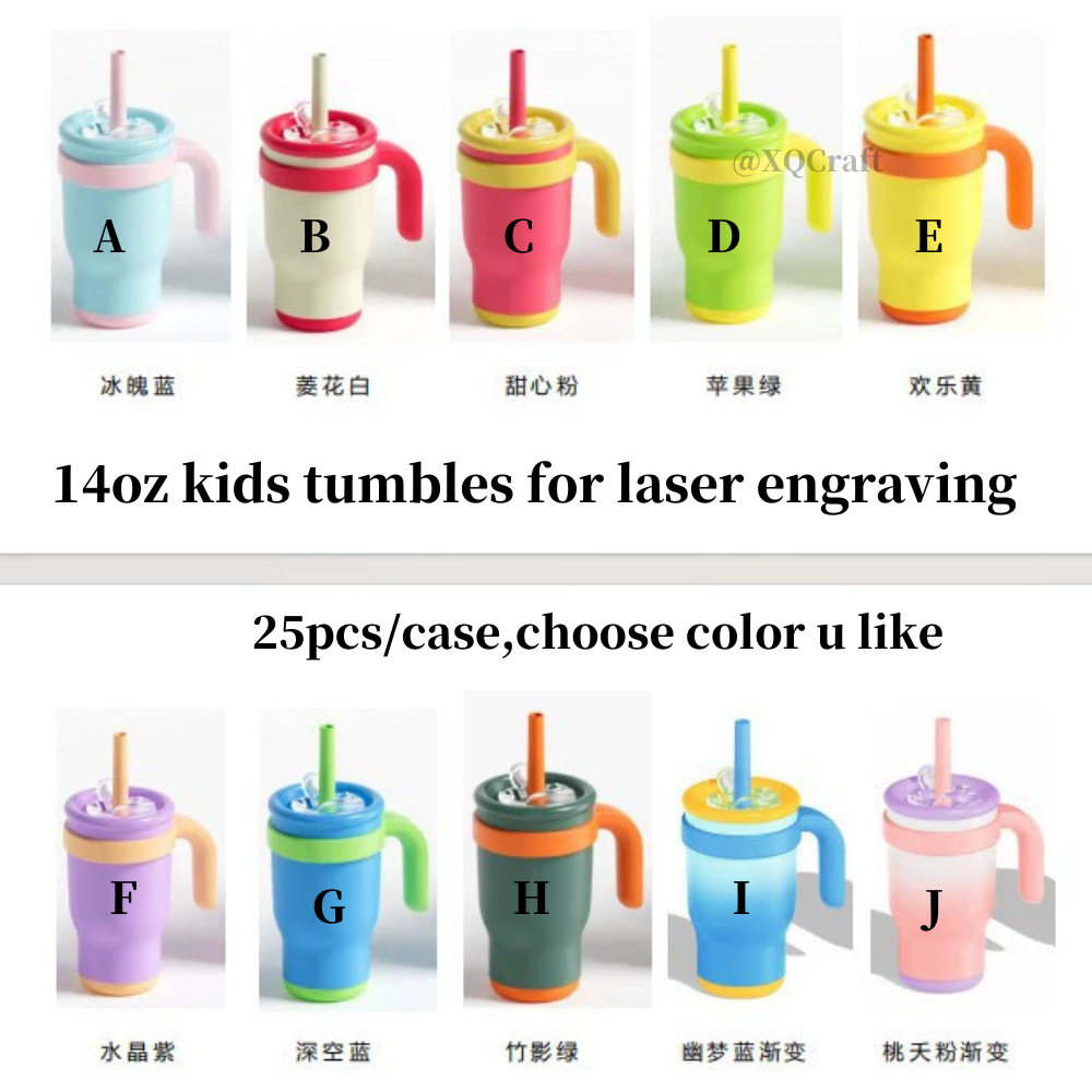 Kids 14oz Stainless Steel Colorful Tumblers with Handle for Laser Engraving 25Pack China Warehouse