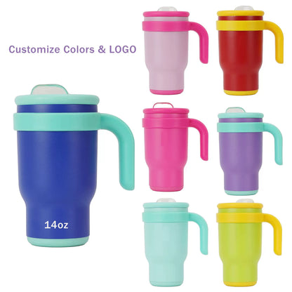 Kids 14oz Stainless Steel Colorful Tumblers with Handle for Laser Engraving 25Pack China Warehouse