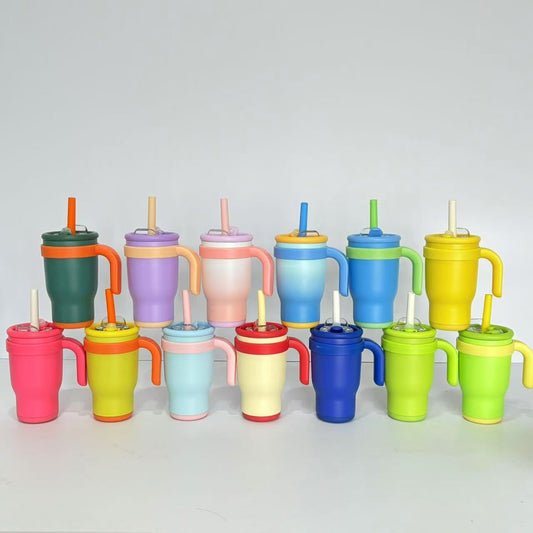Kids 14oz Stainless Steel Colorful Tumblers with Handle for Laser Engraving 25Pack China Warehouse