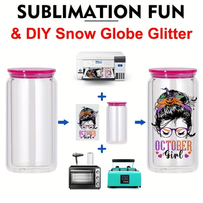 12oz 15oz Snow Globe Glass Can Pre-Drilled Hole Double Wall Glass Cups with Plug 25pack China Warehouse